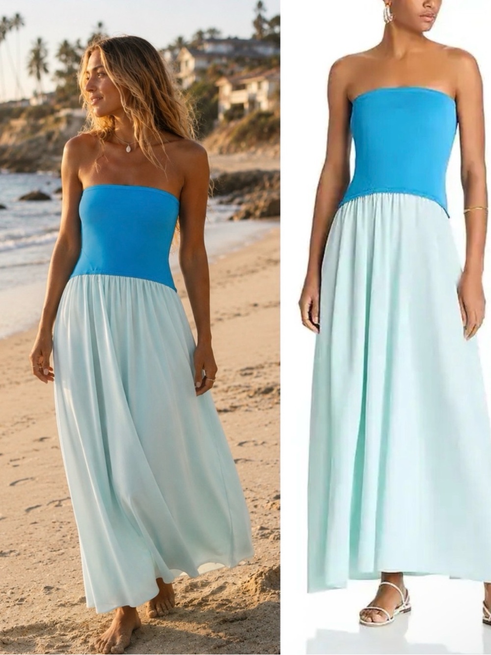 Solid & Striped soglio Strapless Blue & Light Aqua Maxi Dress